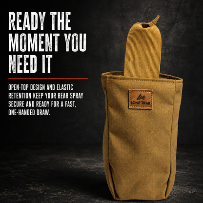 Lone Trail bear spray pouch open-top design keeps bear spray ready for a fast one-handed draw