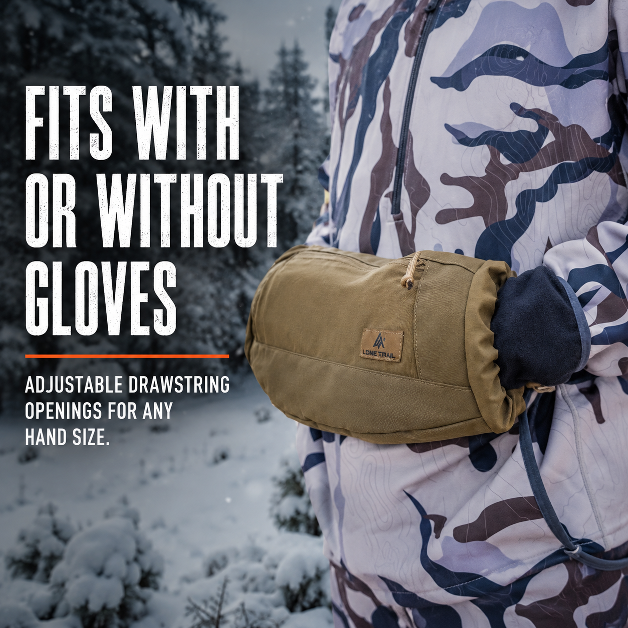 Lone Trail insulated hand muff fits with or without gloves