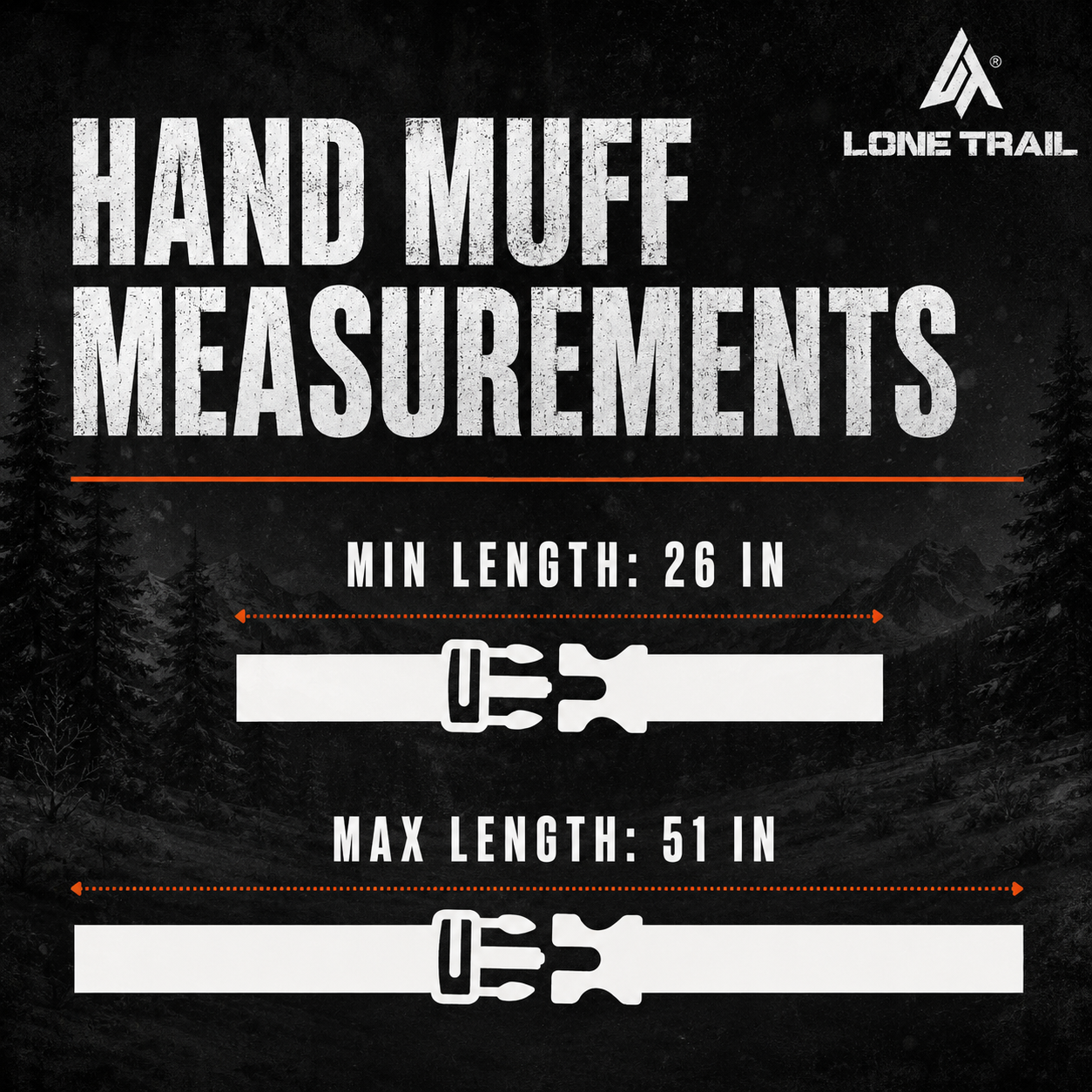 Lone Trail insulated hand muff belt measurements, 26 to 51 inches