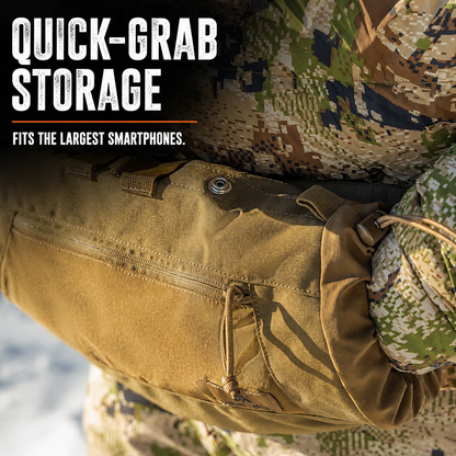 Lone Trail insulated hand muff quick-grab storage pocket fits the largest smartphones