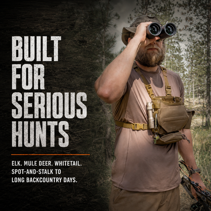 Hunter glassing with the Lone Trail LT1 bino harness on a backcountry hunt