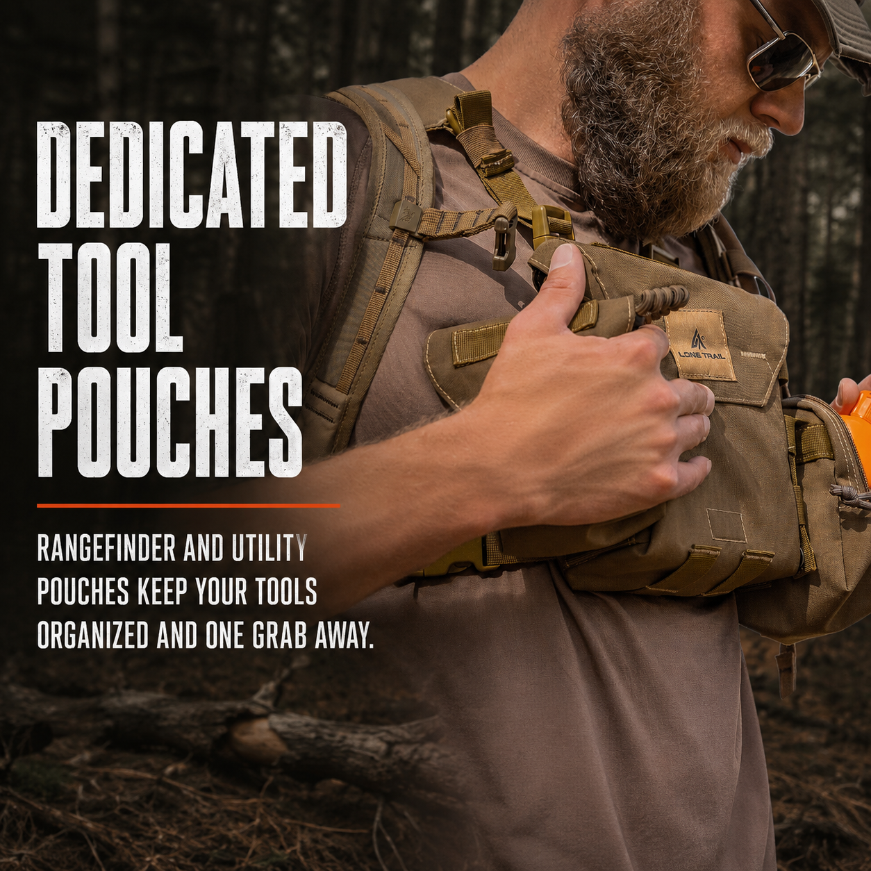 Lone Trail LT1 bino harness dedicated rangefinder and utility tool pouches