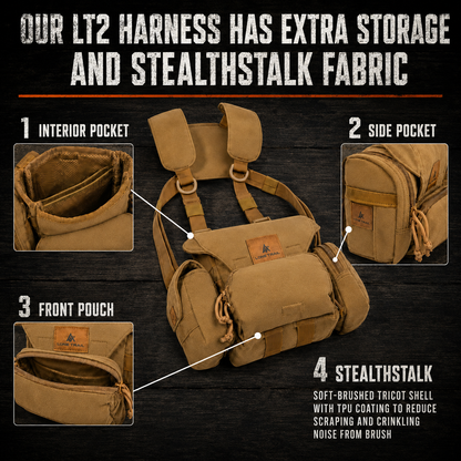 Lone Trail LT2 bino harness extra storage pockets and StealthStalk fabric overview