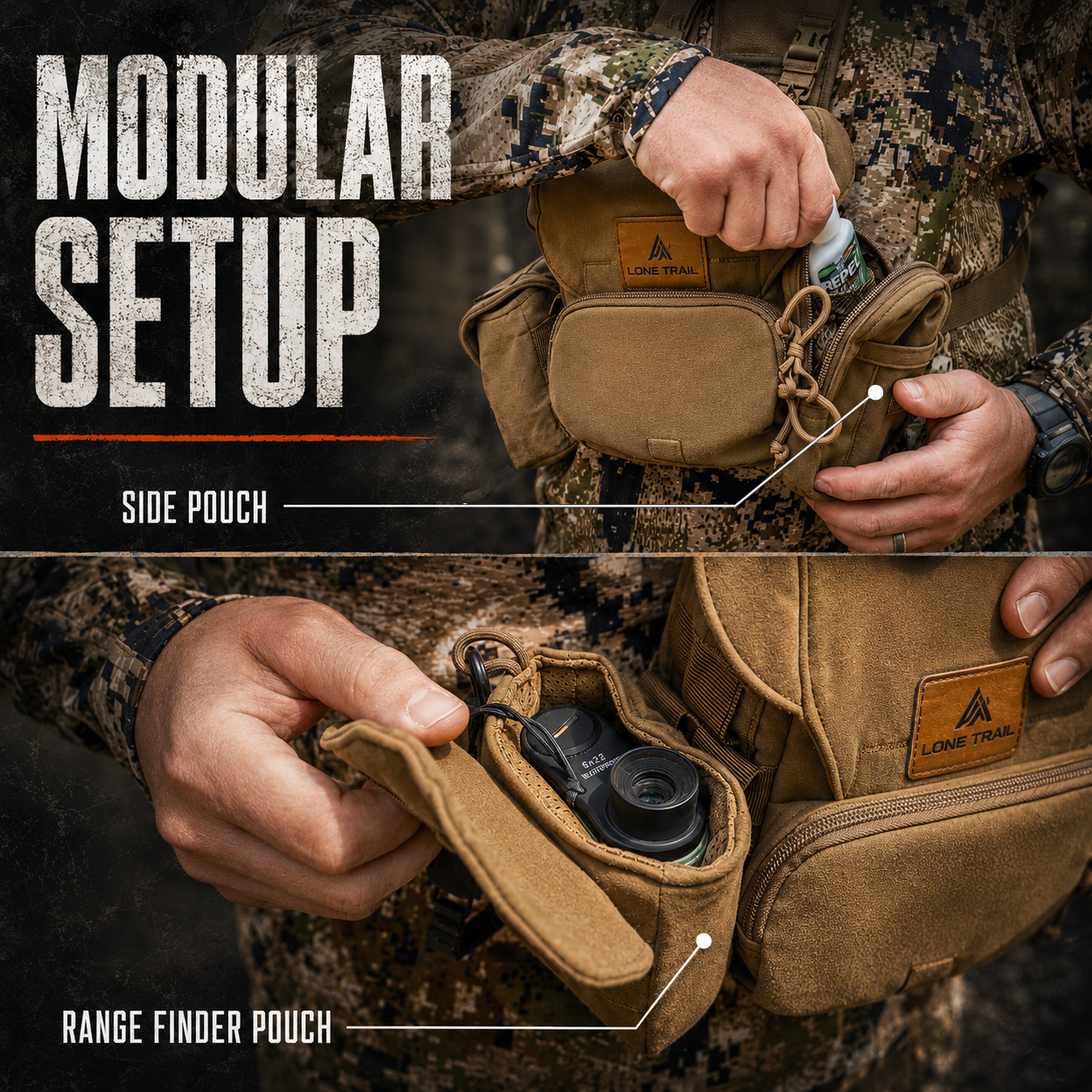 Lone Trail LT2 bino harness modular side and rangefinder pouch setup