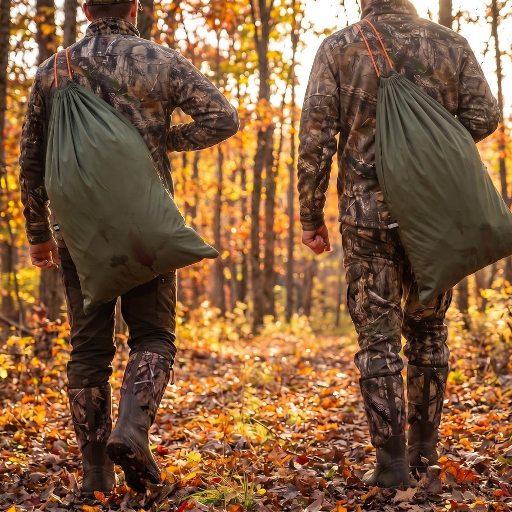 Hunter carrying loaded game bags