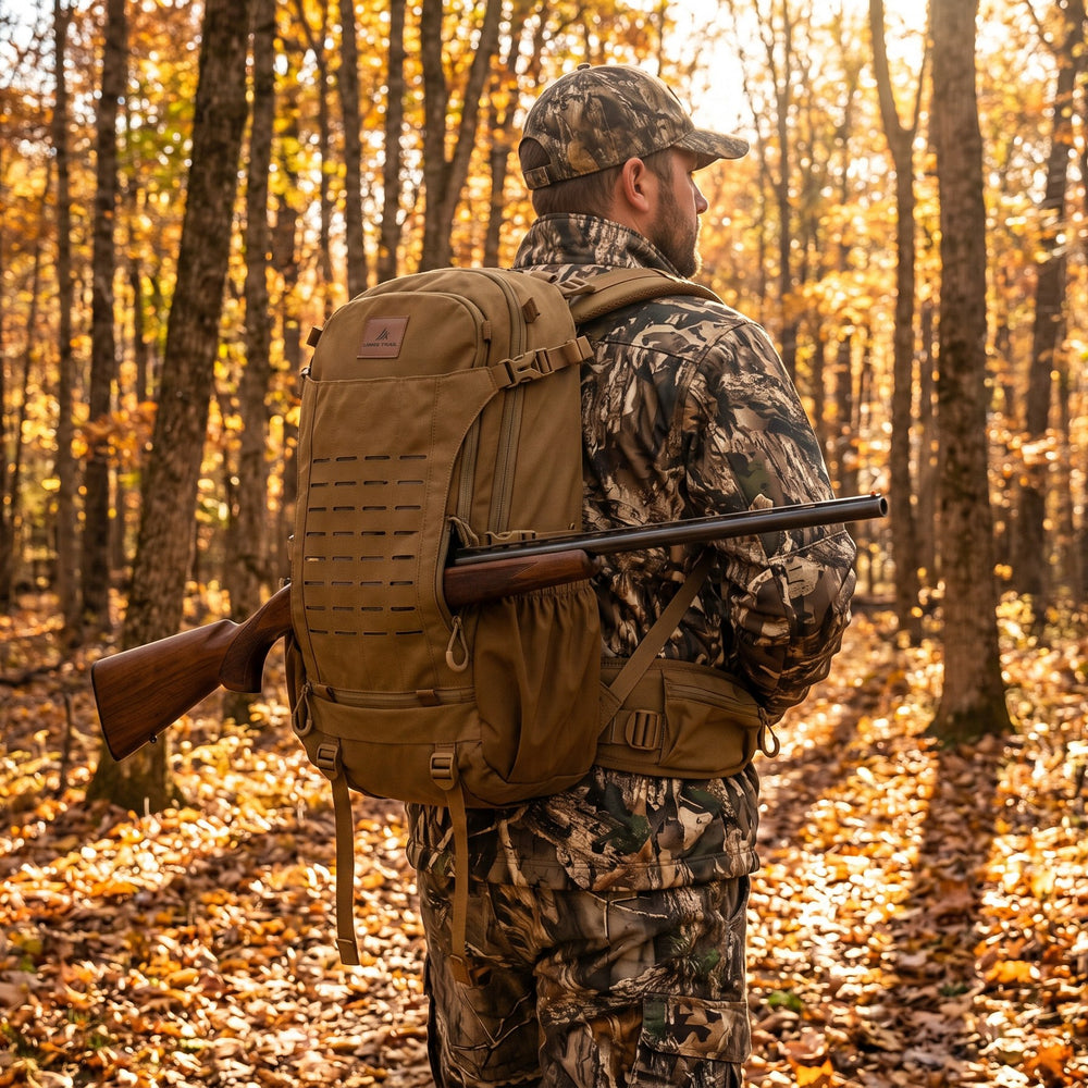 Rifle strapped to the SB1 backpack